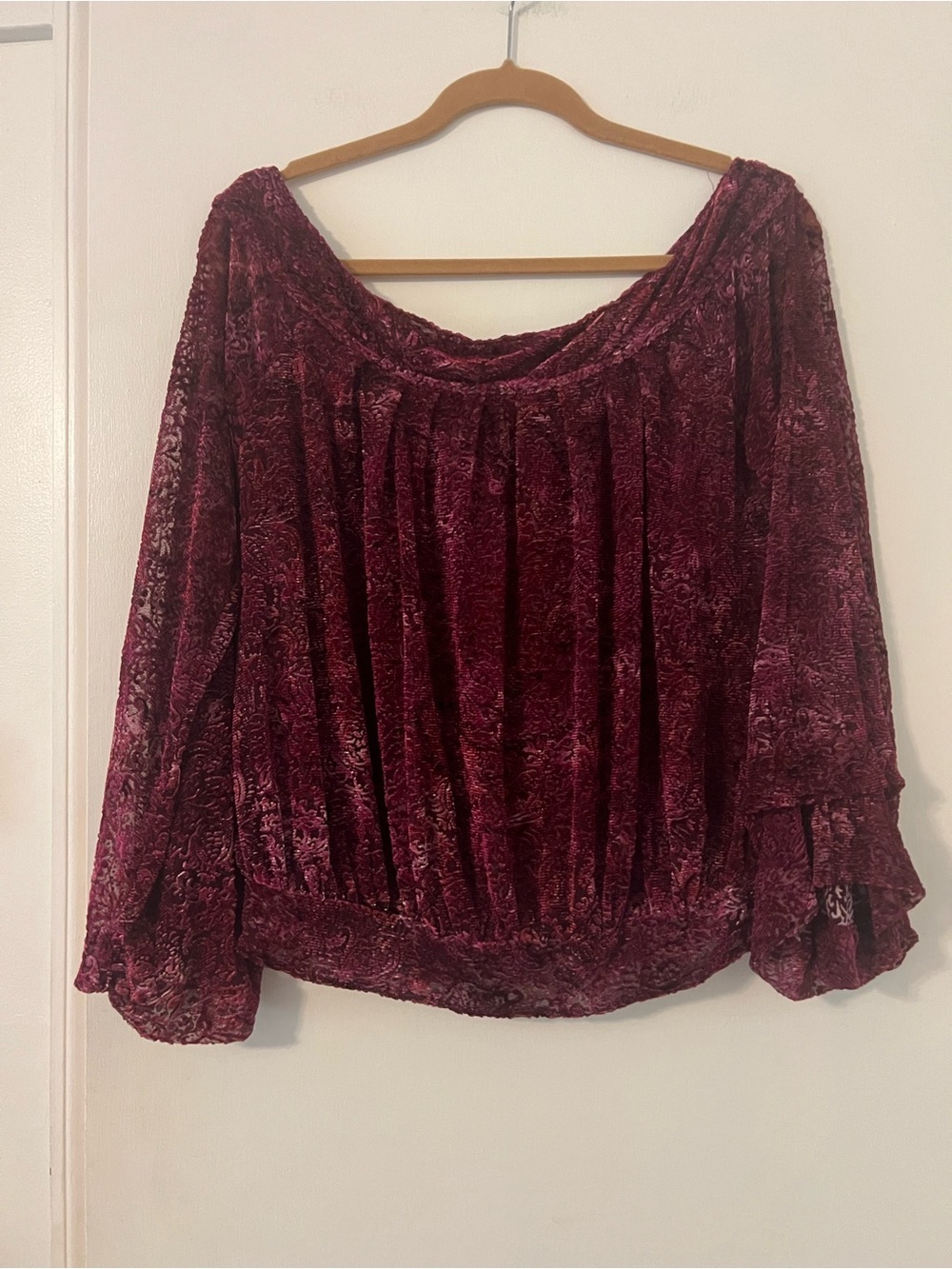 Free People Velvet Off-Shoulder Blouse - Wine size M